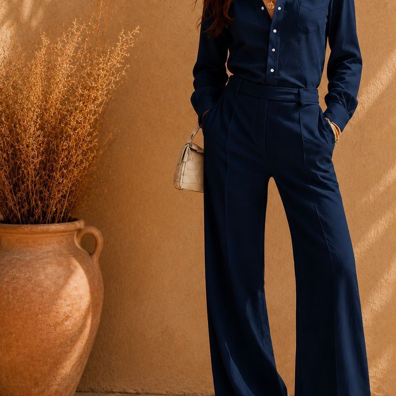 Image of Women's Fall/winter 2026 New Style Blouse, High-waisted Wide-leg Pants, And Suit Set