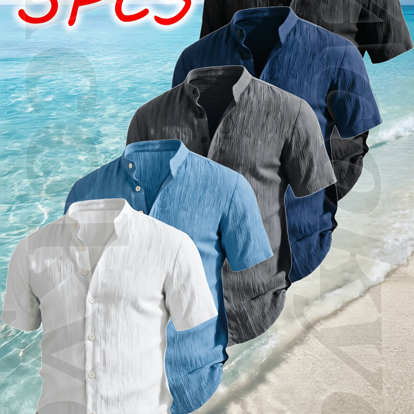 TEMU Ensemble de 5 chemises Henley - Chemises d'été à manches courtes pour hommes, décontractées, avec col , légères et respirantes, entretien, pour