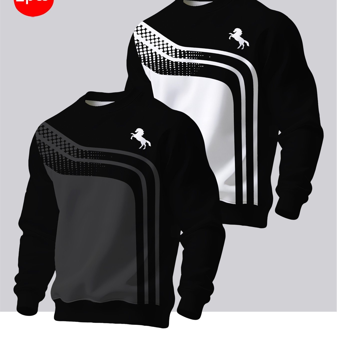 TEMU 2pcs Men's Crew Neck Sweatshirt - Casual Printed Top, Outdoor Leisure Crew Neck Sweatshirt, Basic Versatile Style With Print