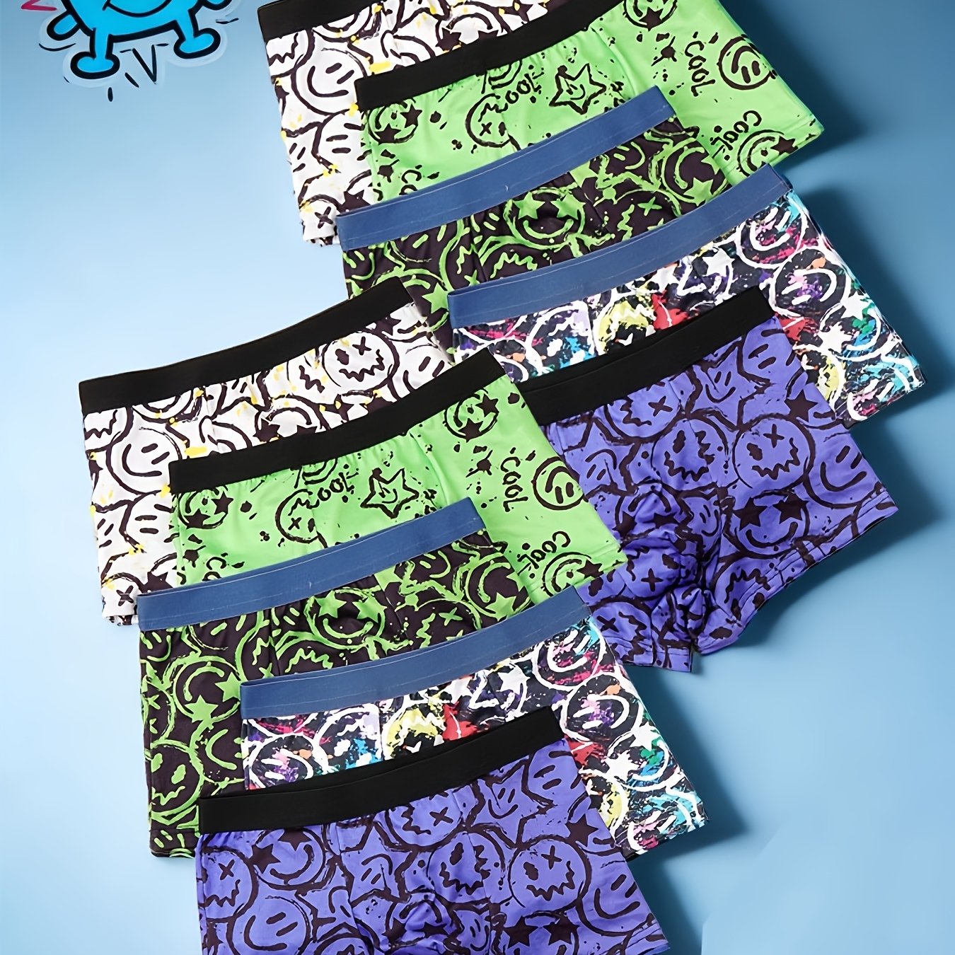 Image of Random 10pcs Set Boys' Briefs, Fashion Graffiti Lightweight Street Style Mid-rise Design Breathable Comfortable Young Underwear