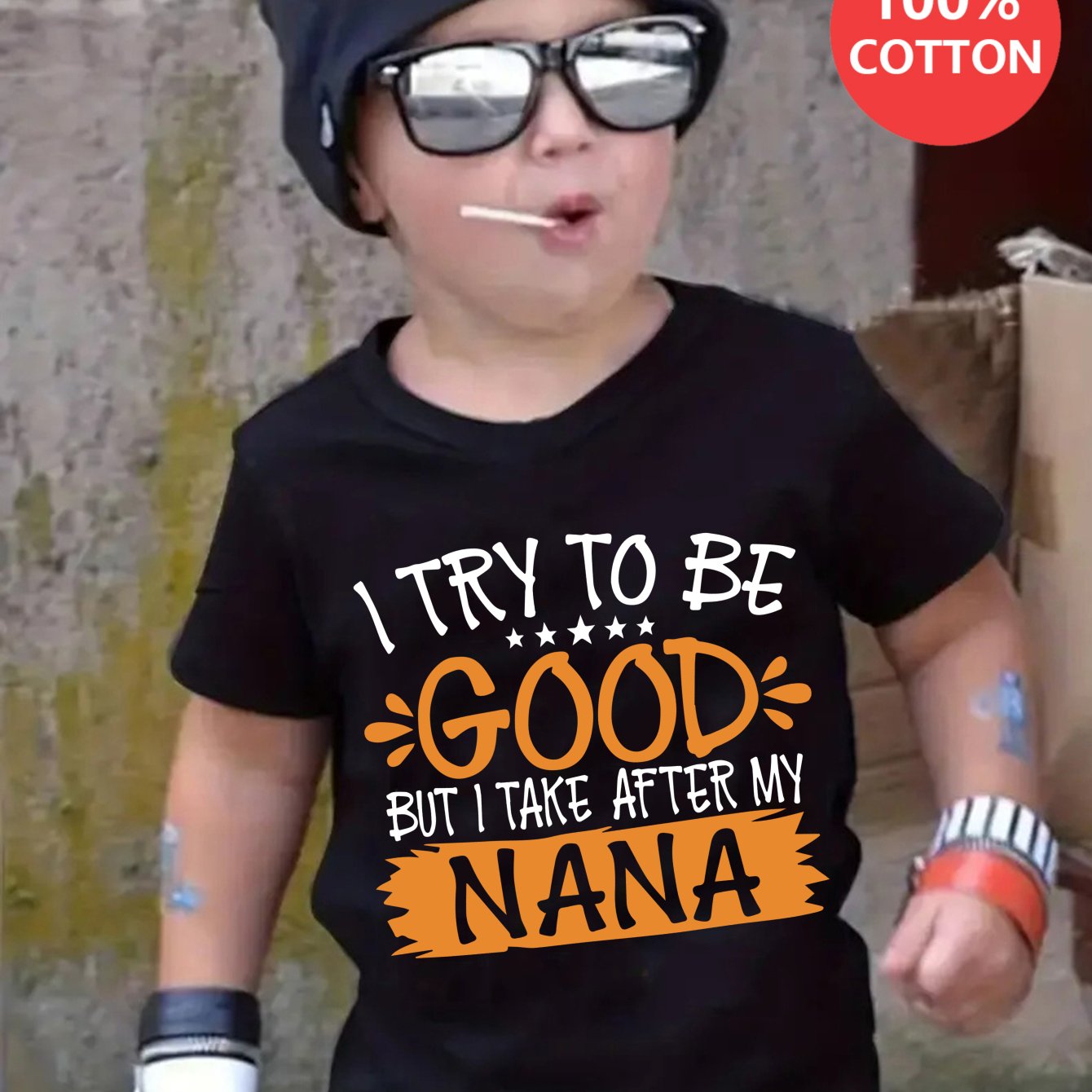 TEMU Boys' T-shirts I Try But I Take After My Print 100% Cotton Short Sleeve T-shirt