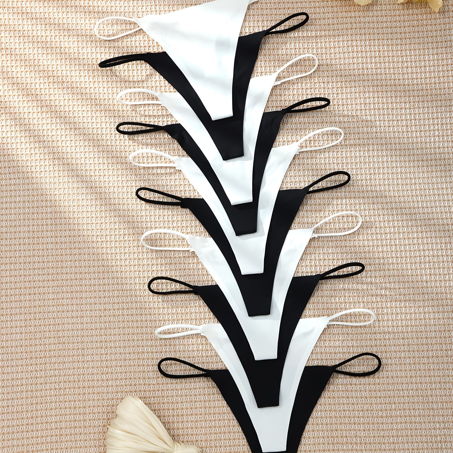 TEMU 10pcs Set Of Women' And Elegant Solid Color Fabric Soft, Breathable And Elastic Women's Quick Drying And Easy To Wash Thong Underwear Set