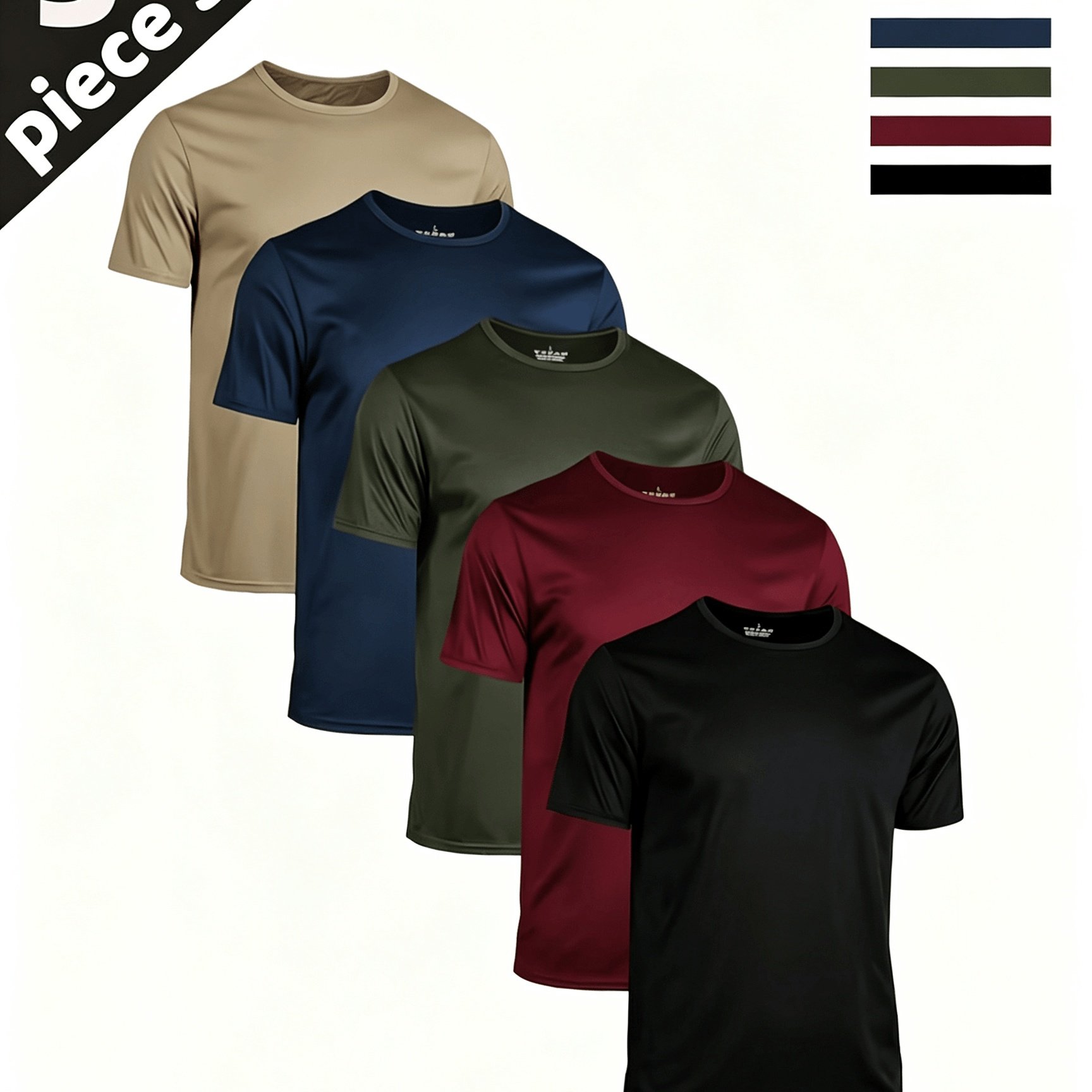 TEMU 5pcs Assorted Colors Quick-dry Short Sleeve, Men's Crew Neck T-shirt - Quick-drying, Breathable, Suitable For Fitness, Gym, And Running,