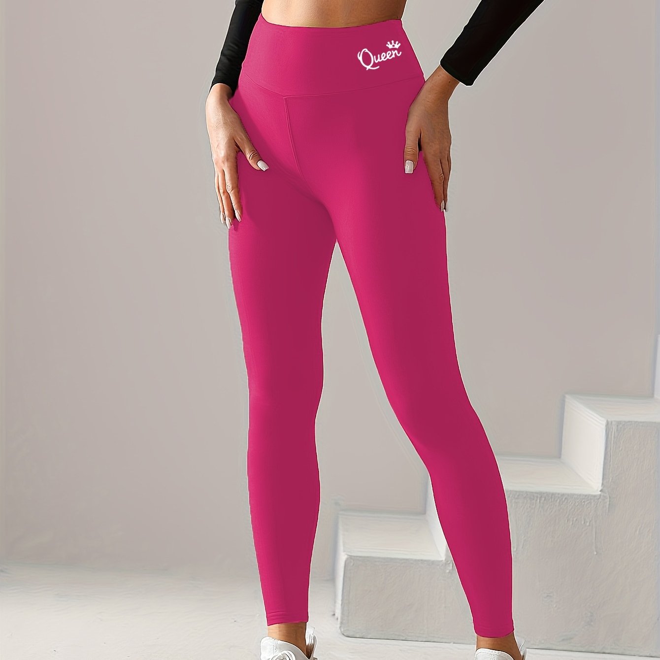 Image of Spring/autumn High-waist Fashion Letter Print Comfortable Leggings Flat Milk Long Pants Yoga Pants