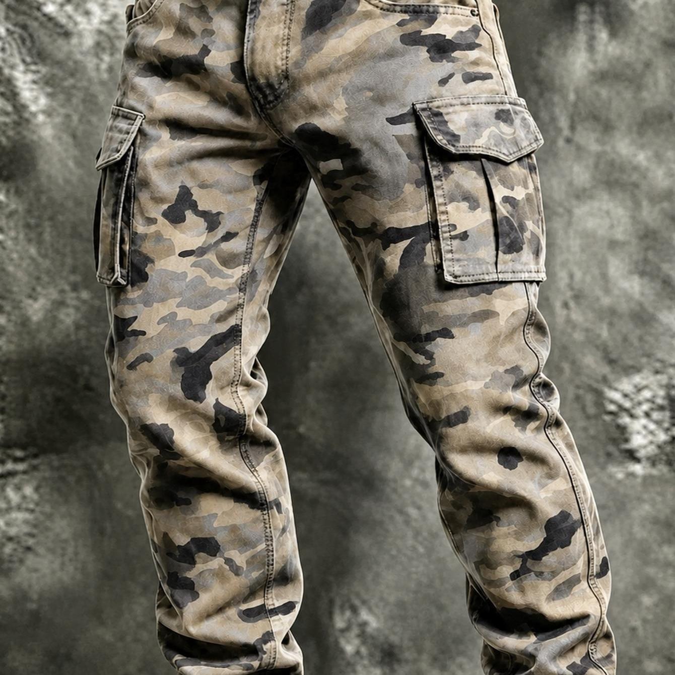 TEMU Men's Cargo Pants, Breathable Outdoor Multi-pocket Trousers, Wear-resistant Design For Hiking, Climbing, And Fitness, Trendy Straight-leg Style