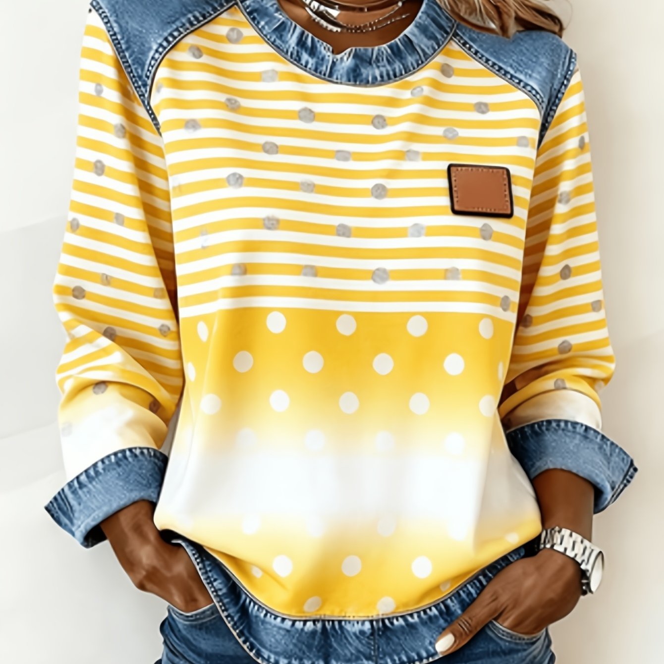 TEMU Printed T-shirt - Not Denim Fabric Autumn And Winter Women's Casual Printed Long Sleeved T-shirt Top, Suitable For Daily Multifunctional Comfortable Clothing