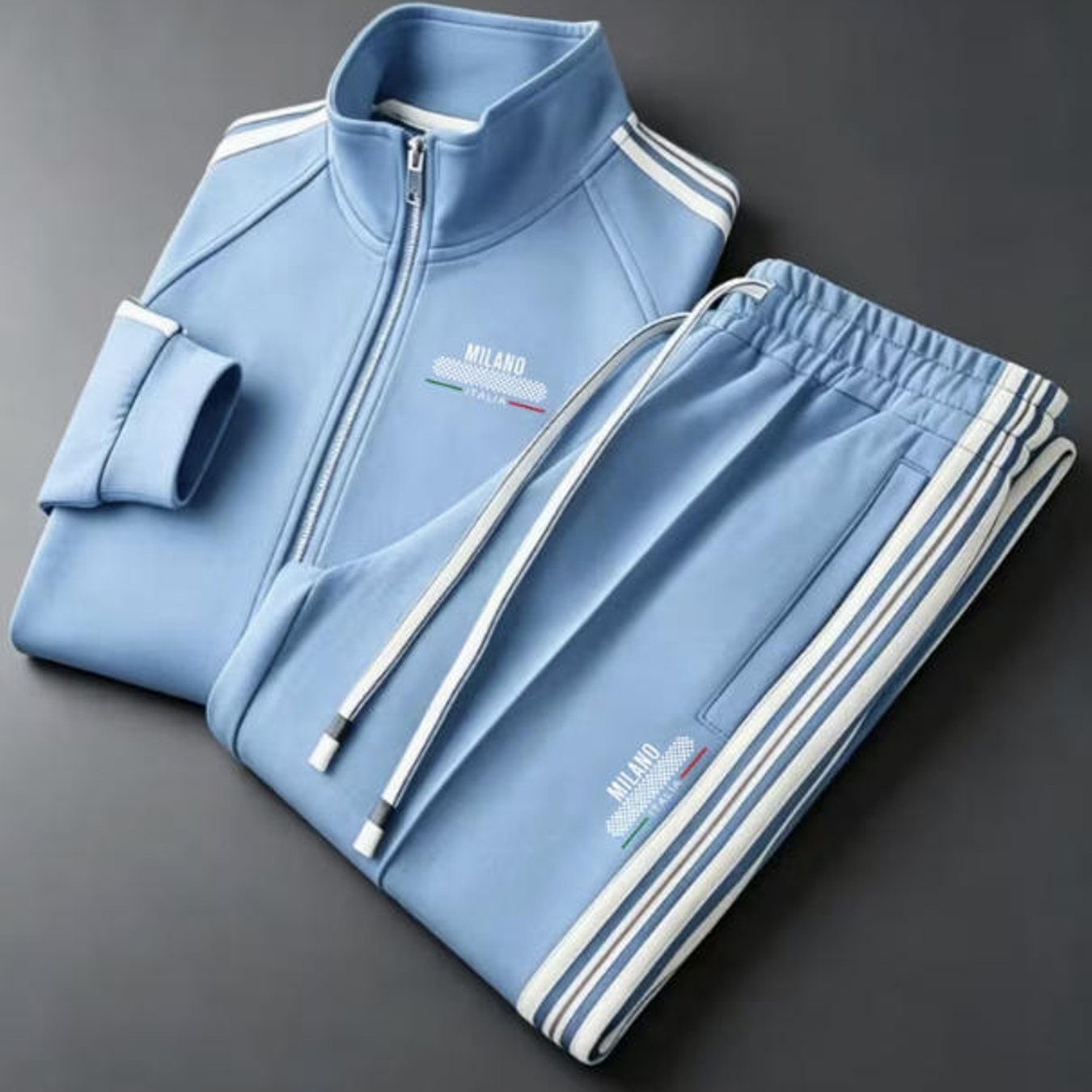 Image of Men's Fashion Casual Trendy Italia Striped 2pcs Tracksuit Adult Men Sportswear Holiday Gift Daily Wear Plus Size Men's Clothing, Plus Size
