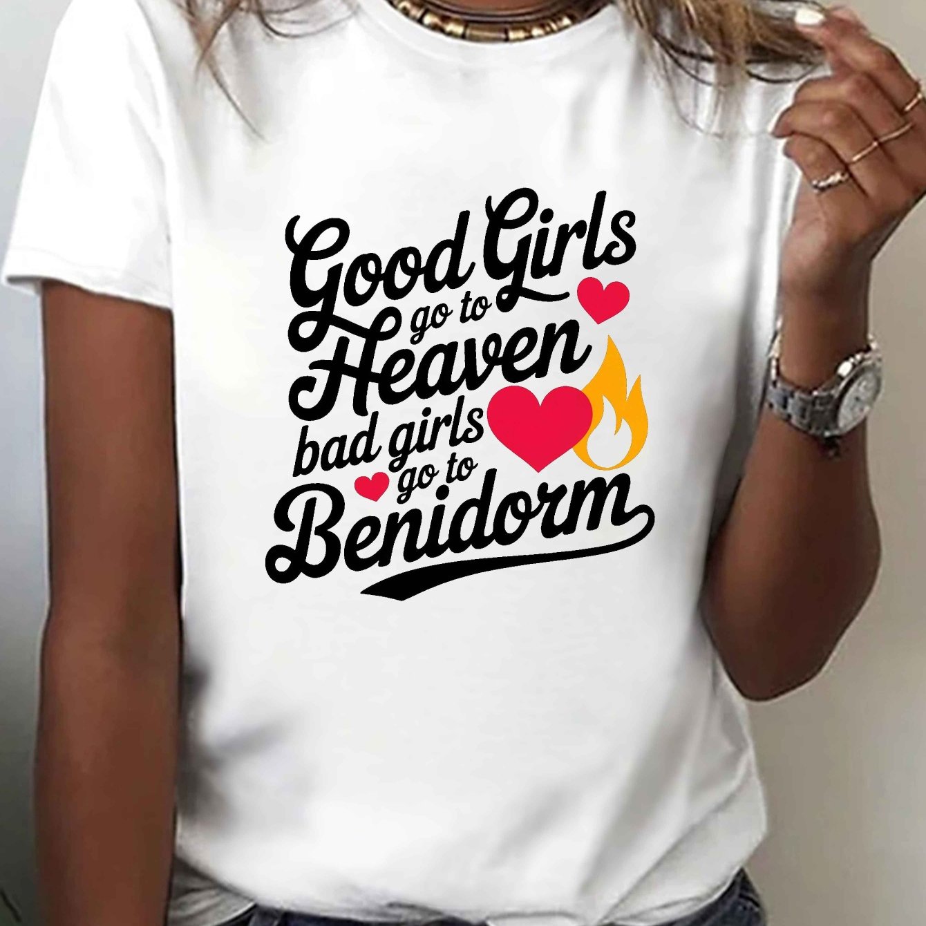 TEMU Women's Funny " Go To " Tv Show Print T-shirt - Short Sleeve Crew Neck Casual Top With Resort, Machine Washable Summer & Spring Tee