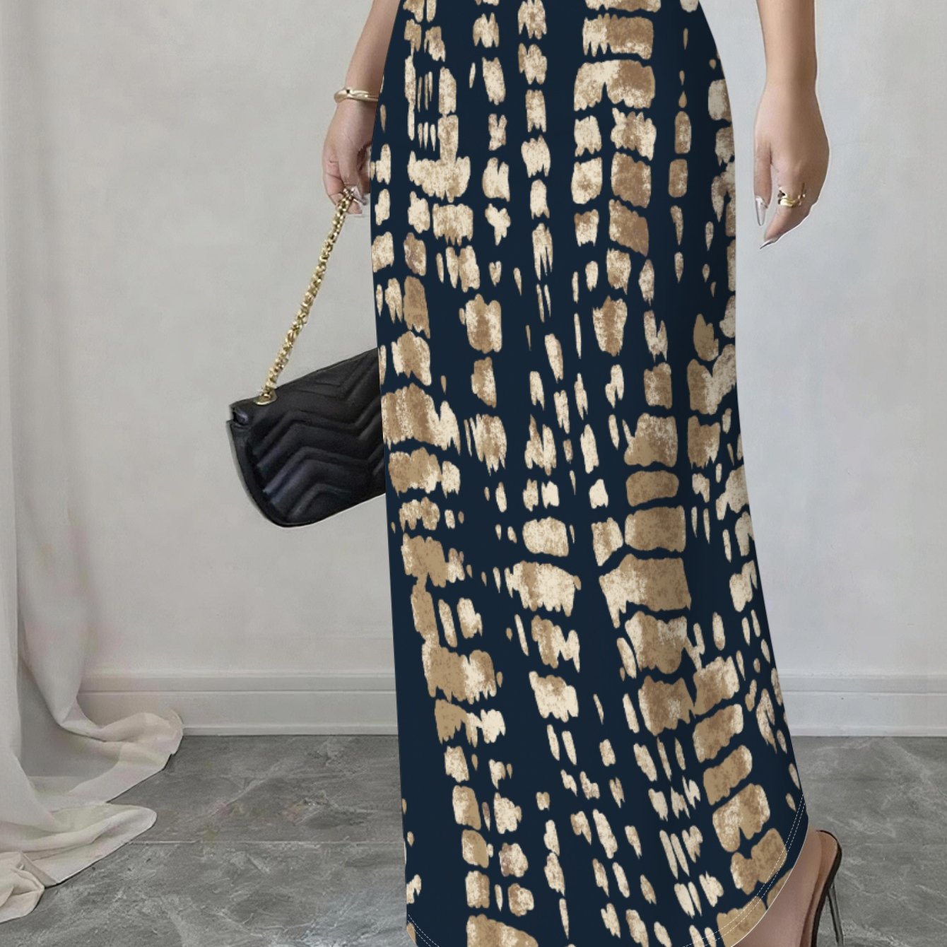 TEMU Golden Striped Navy Base High-quality Women's Clothing, Beautiful Women's Skirt, Casual Fashion Versatile Trendy Item, Suitable For Workplace,