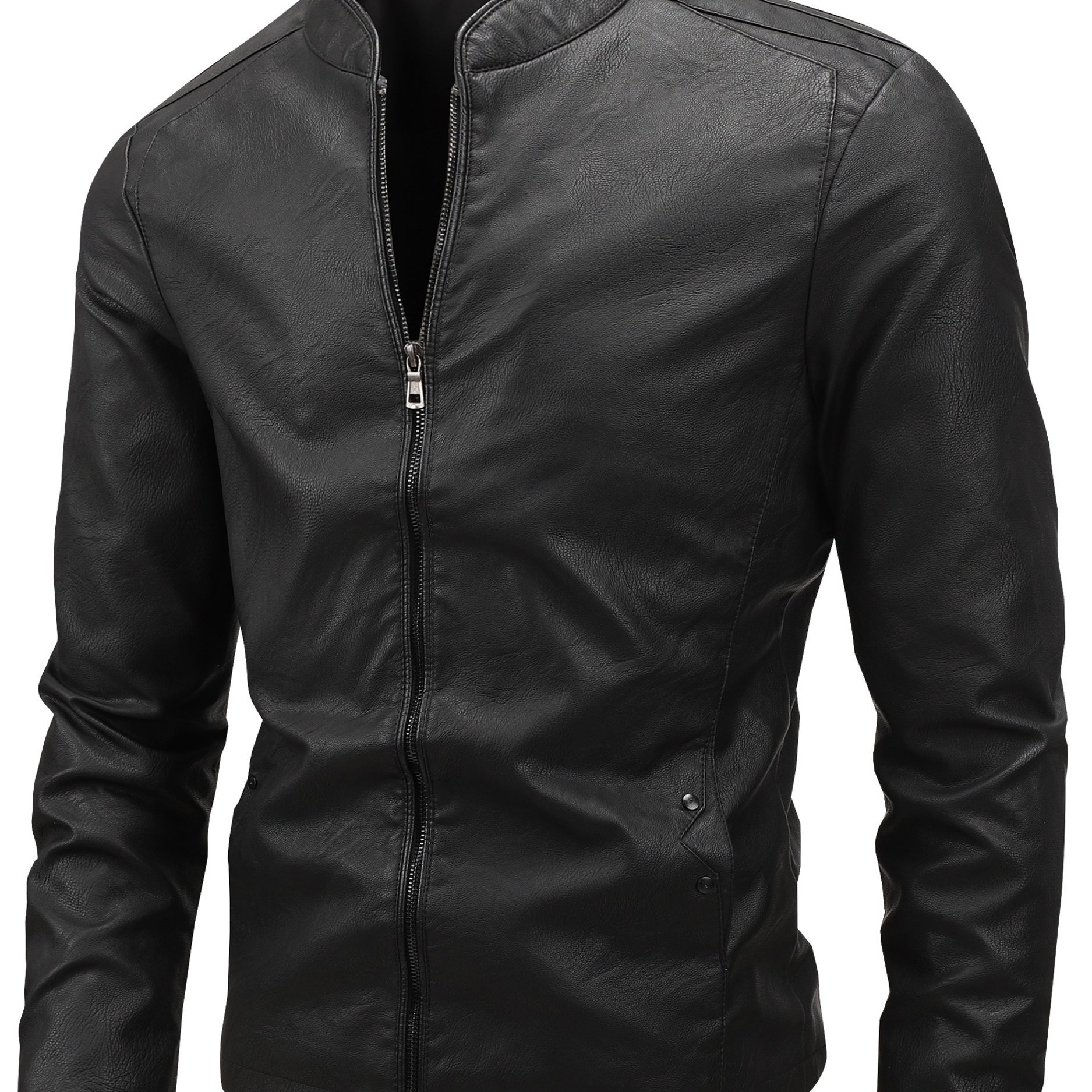 Obm Men's Jacket, Solid Color Casual Baseball Collar Coat, Motorcycle Jacket, Jacket Outerwear