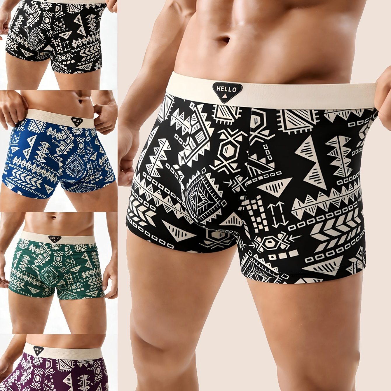TEMU 5pcs Set Of Men's Boxer Briefs, Solid Color, Polyester Blend, High Stretch, Knit Fabric, Casual Wear, Shortie Style, Smooth Texture, Stretchy