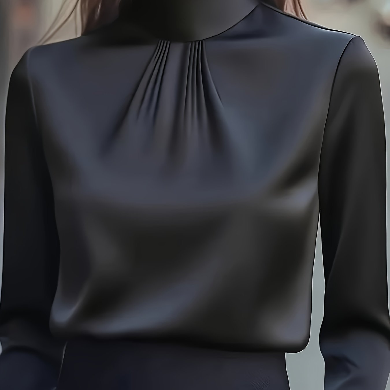 TEMU Women's High Neck Elegant Long Sleeve Shirt, Beautiful Women's Shirt For Commuting And Workplace, Suitable For Spring And Autumn
