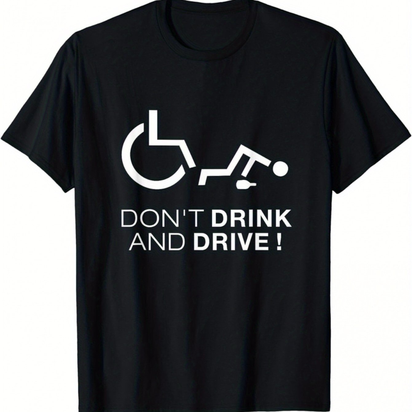 TEMU 'triverunk Wheelchair Pattern T-shirt - Disability Awareness And Humorous, Casual Crew Neck T-shirt, Featuring A Wheelchair Symbol And Drinking