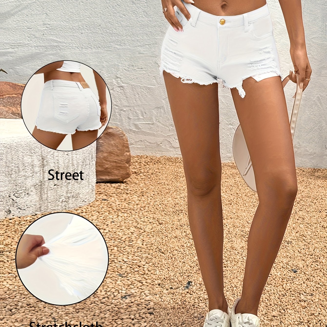 Image of Beautiful Popular Women's Clothing Targeted Development Distressed Hot Pants Ultra-short Shorts Medium-high Elasticity Colorful Yellow Women's Denim Shorts 618501