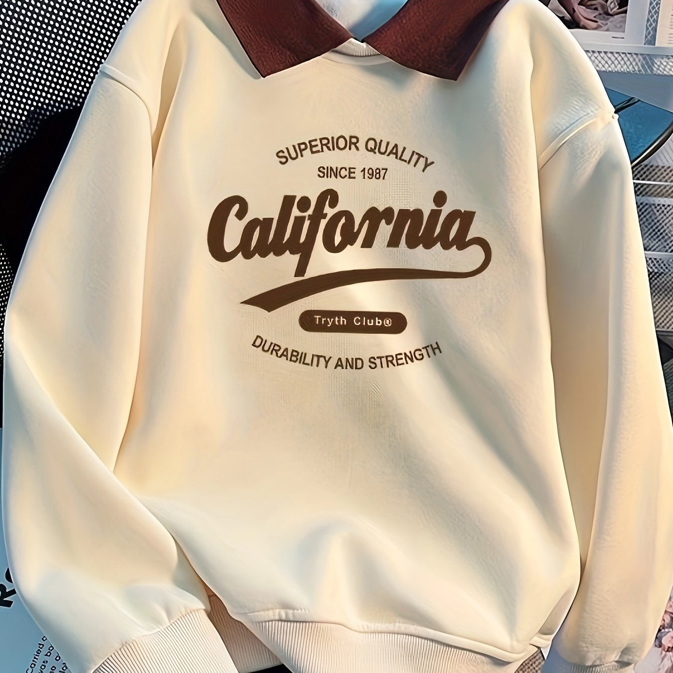 Image of Girls' Long Sleeve Sweatshirt With Turn- Collar, Loose Fit, Fashion Print For Autumn