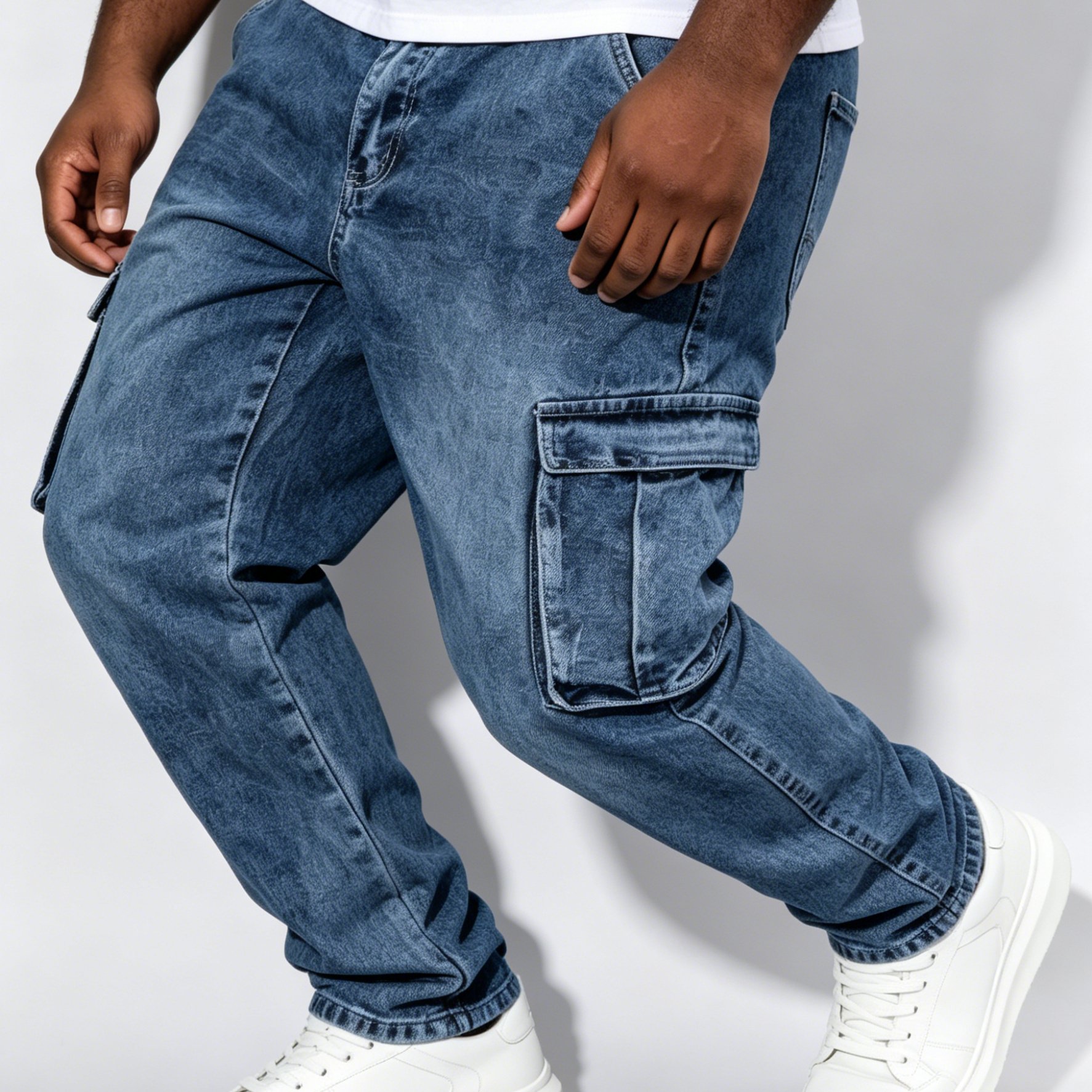 Image of [allsro]s143 Simple Casual Oversized Men's Jeans, Vintage , Functional Multi-pocket Cargo Pants, Soft Machine Washable Fabric, Wear, Essential Size Denim Trousers, Plus Size
