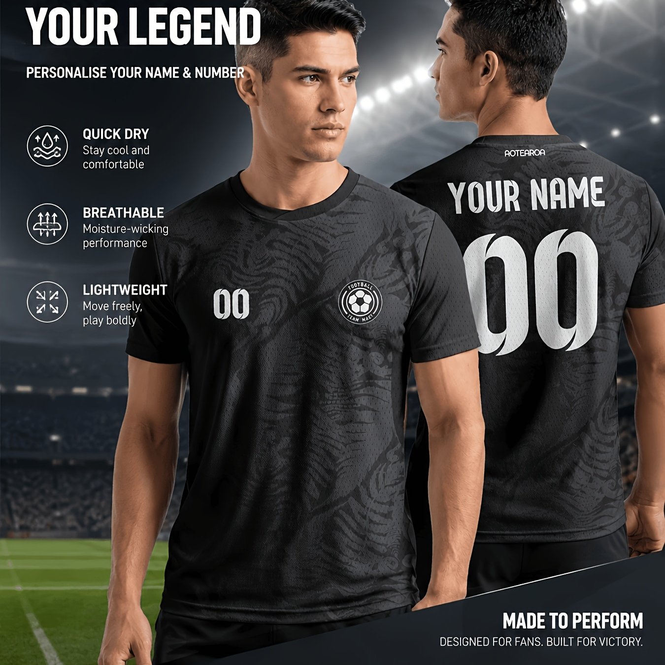 TEMU 2026 New Zealand Away Team Soccer Jersey T-shirt - Custom Name & Number, Breathable Mesh Quick-dry Suitable For, Training,, Outdoor - Athletic