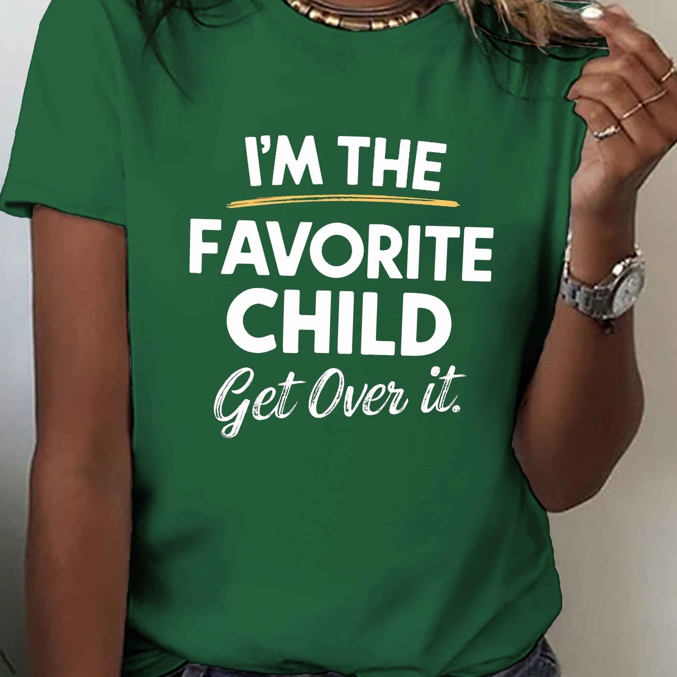 TEMU I M Child Print T-shirt, Short Sleeve Crew Neck Casual Top For Summer & Spring, Women's Clothing