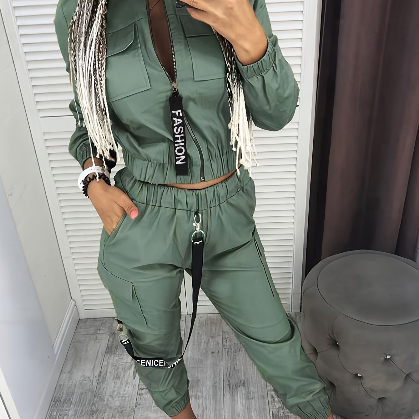 Image of Directional Hz2386 Women's Fashion Casual Cargo Zip-up 2pcs Set