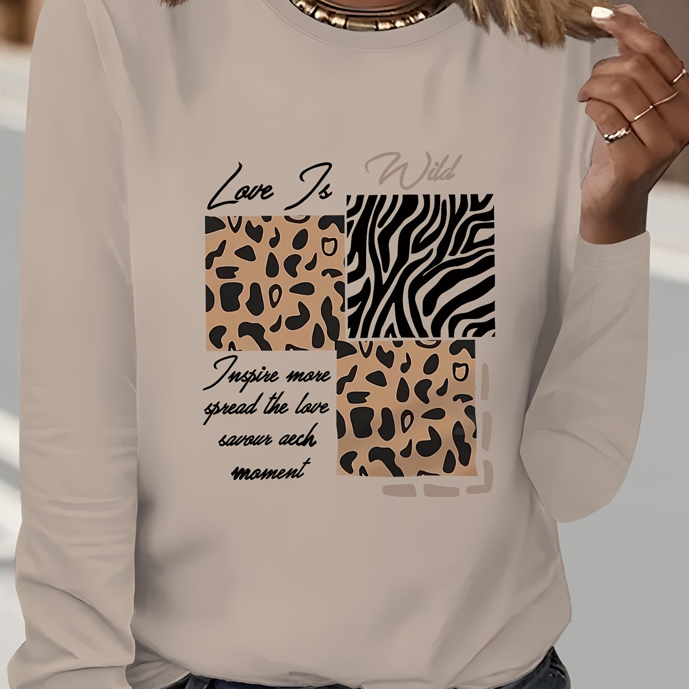 TEMU Graphic Print T-shirt, Long Sleeve Crew Neck Casual Top For Spring &amp; Fall, Women's Clothing