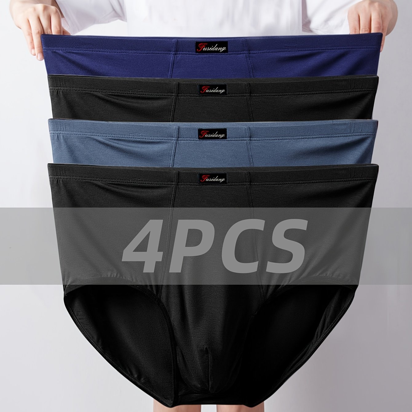 Image of 4pcs Men's Plus Size High-waisted Briefs, Loose-fit Modal Stretch Briefs For Big & Tall Men, Suitable For Middle-aged And Elderly Men Weighing 200kg To 340kg, Plus Size