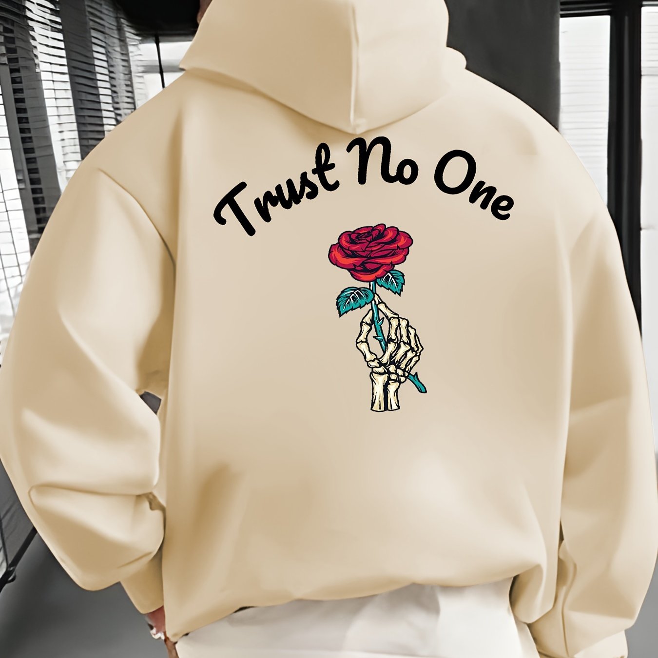 TEMU Rose Print Kangaroo Pocket Hoodie, Casual Long Sleeve Hoodies Pullover Sweatshirt, Men's Clothing, For Fall Winter