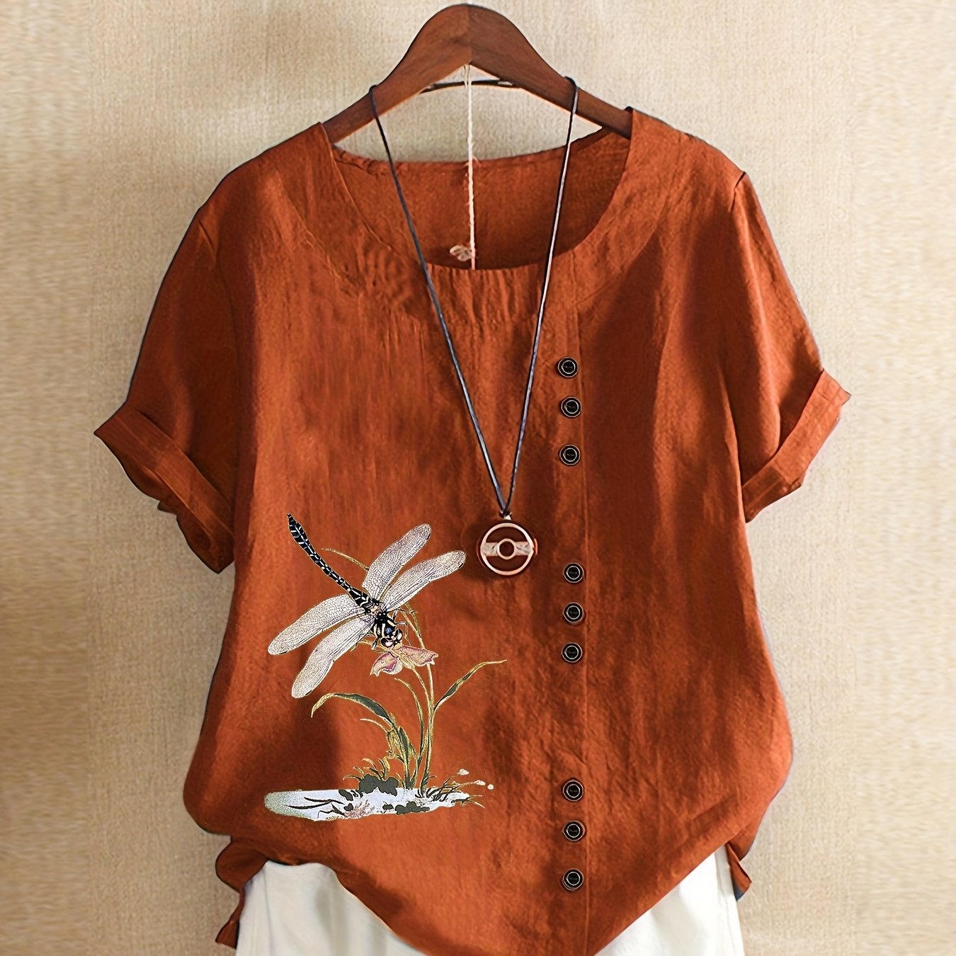 Image of Plus Size - Plus Size Shirt, New Casual Loose-fitting Printed Short-sleeve Pullover Shirt, Women's Clothing [additions Not Included, No Additions]