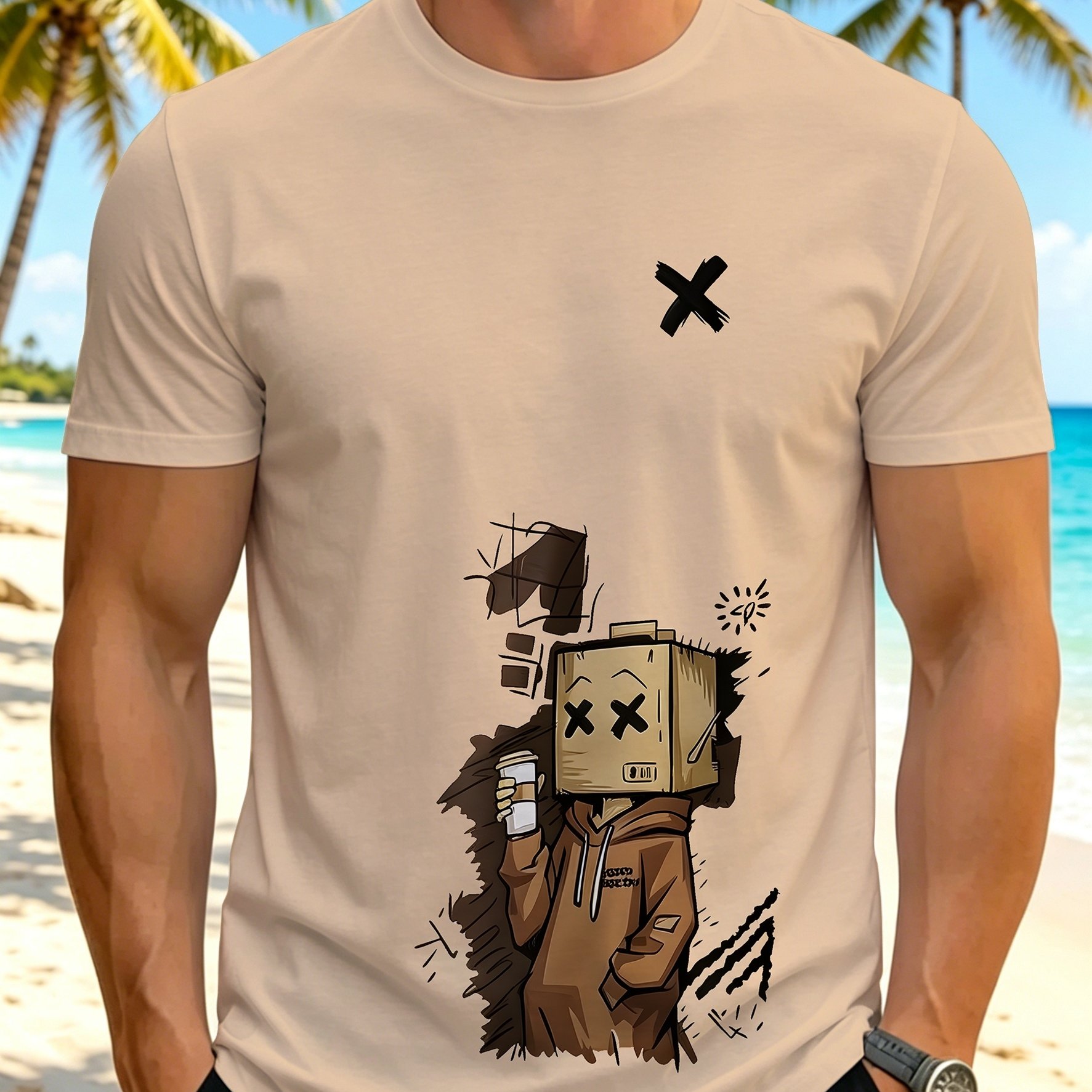 TEMU [printed Design – Not Textured] Men's Printed T-shirt, 1pc, Men's Outdoor Trendy Fashion Doll Graffiti Casual Short-sleeve T-shirt, A Perfect