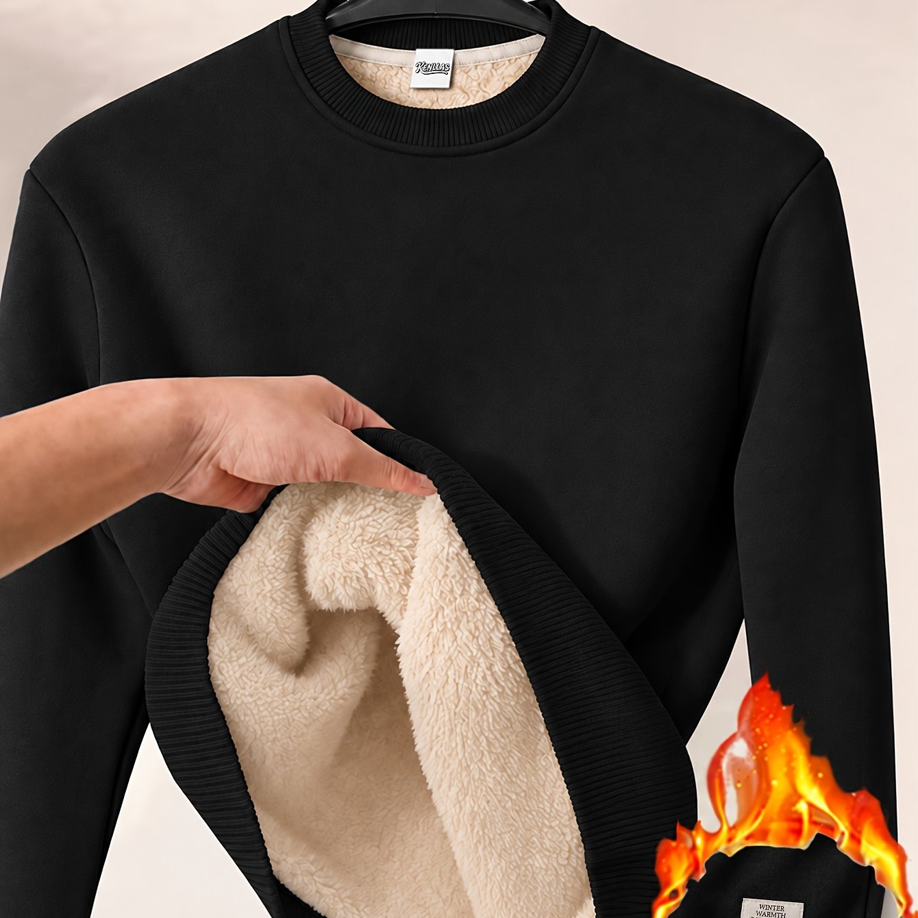 TEMU 1pc Men's Autumn Winter Casual Long Sleeve Sweatshirt, Fleece Lined Outerwear, Ideal For Outdoor Sports, Daily , Running And Fitness, Travel And