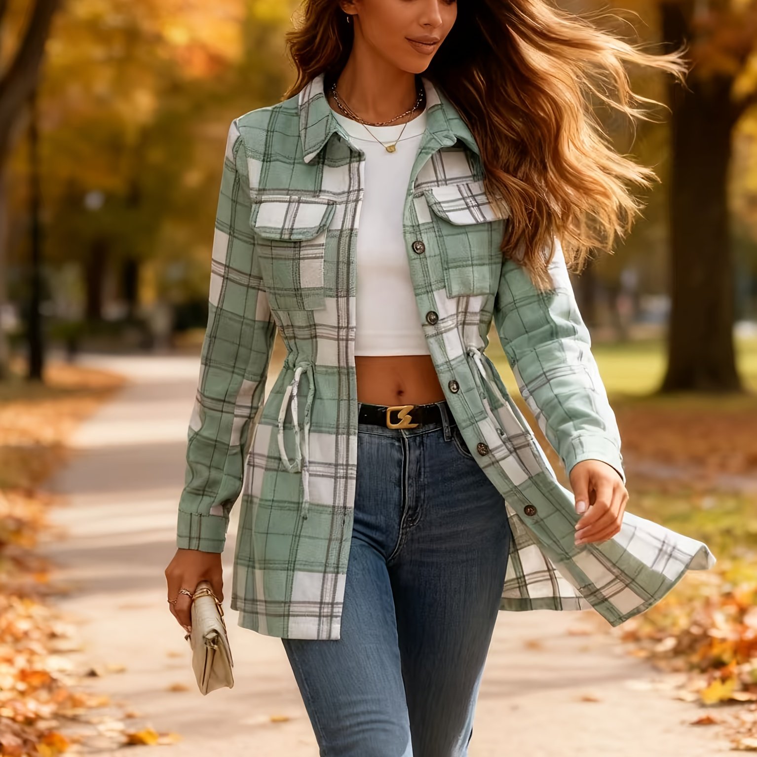 Women's Casual Vintage Front Button Loose Blouse, Autumn, Long Sleeve Tops