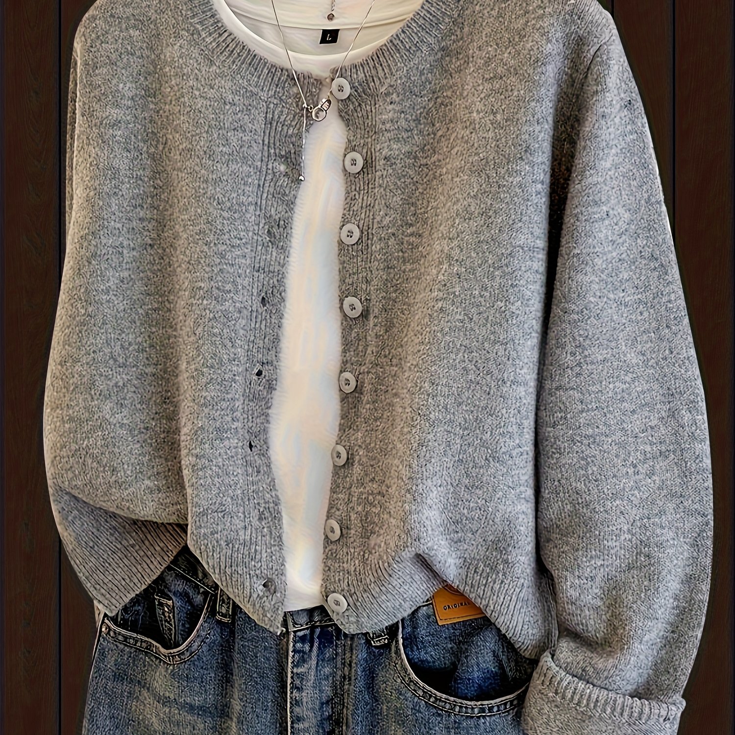 Button Front Long Sleeve Cropped Sweater Cardigan, Spring Autumn Soft Sweater Cardigan For Women