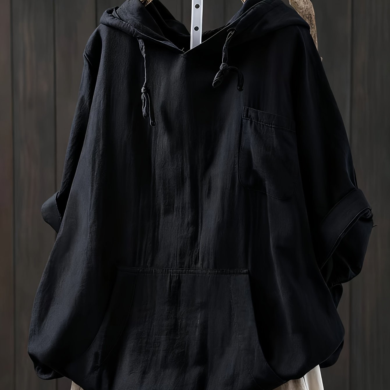E-shop Frühlings- und Herbstmode Damen Kapuzenpullover mit Kordelzug, lässiger Mid-Sleeve Top