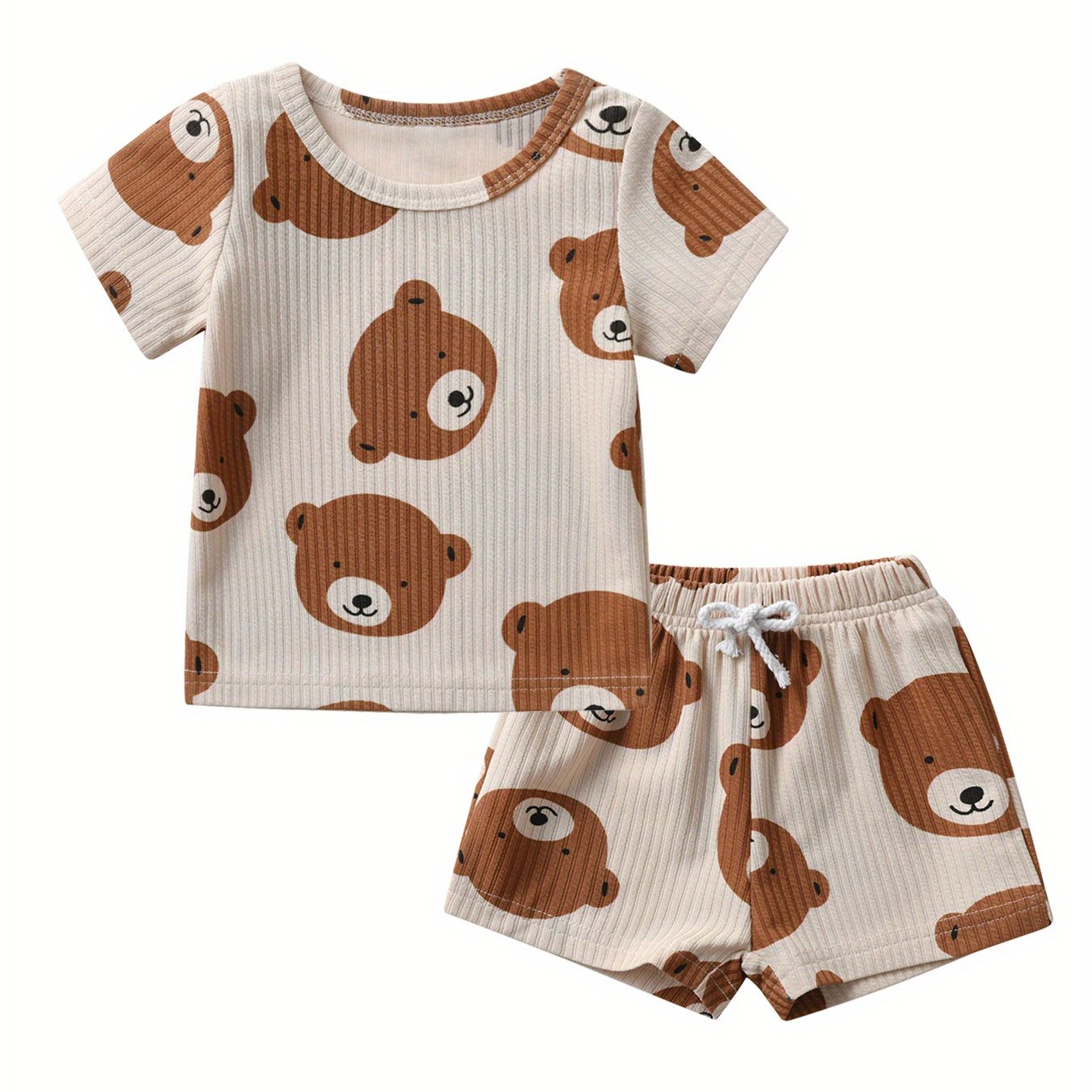 TEMU Summer Baby Boys Girls Clothes Set Cute Printed Short Sleeve T-shirt Tops And Shorts Infant Toddler Outfit, For Outdoor
