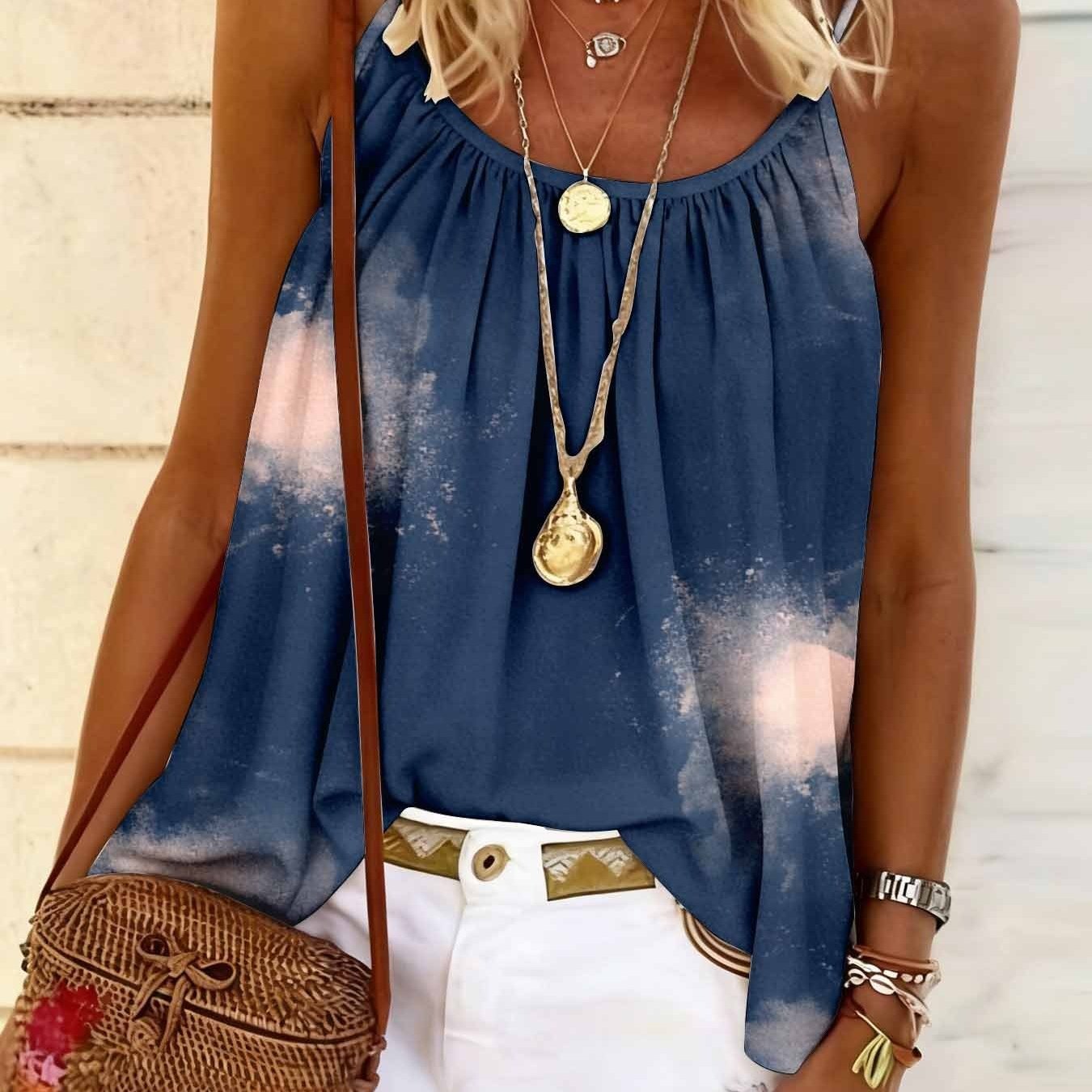 TEMU Bohemian Printed Sleeveless Vest ' Market Casual Summer Top, Summer Fashionable Women's Clothing