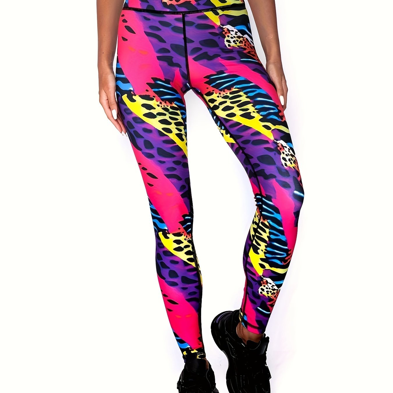 Women's Athletic Yoga Leggings, Leopard Print Colorful Pattern Yoga Base Layer Tights, High-waist -lifting Stretch Fitness Pants, Suitable For Exercise And Casual Wear Running Trousers