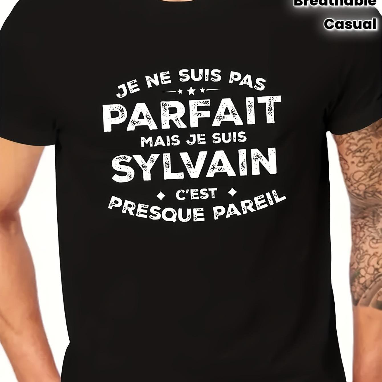TEMU Men's French T-shirt With Slogan " Perfect, But I'm " - Breathable, Casual Crew Neck Tee Suitable For Everyday Wear, Machine Washable, And A