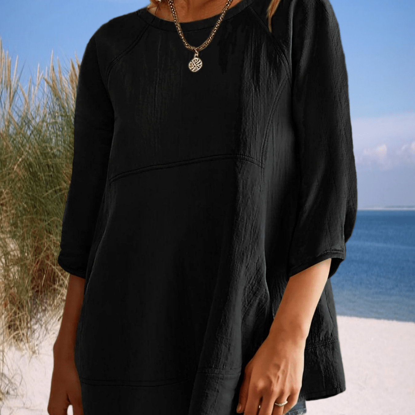 Women' Summer 3/4 Sleeve Tunic Tops Casual Peplum Flowy Oversized Babydoll Blouse
