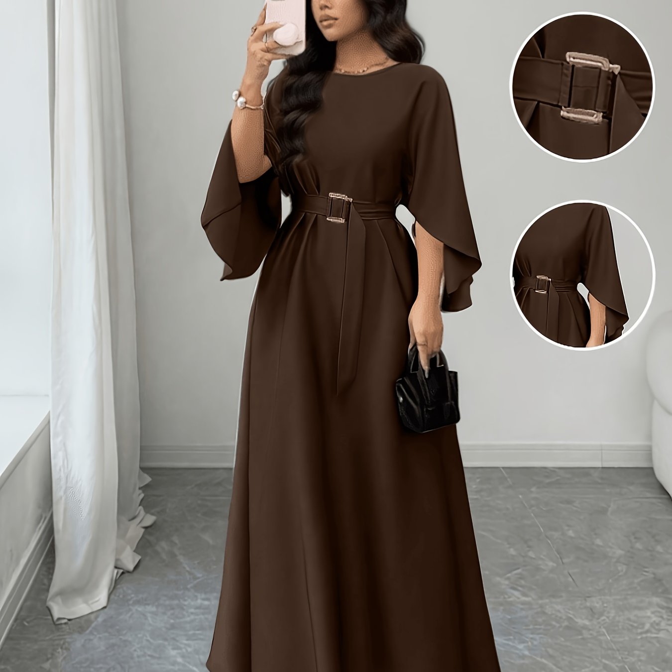 TEMU Robe de d' et pour femme à manches chauve-souris et taille cintrée, adaptée aux quotidiens, sorties décontractées, , fêtes, cérémonies de de