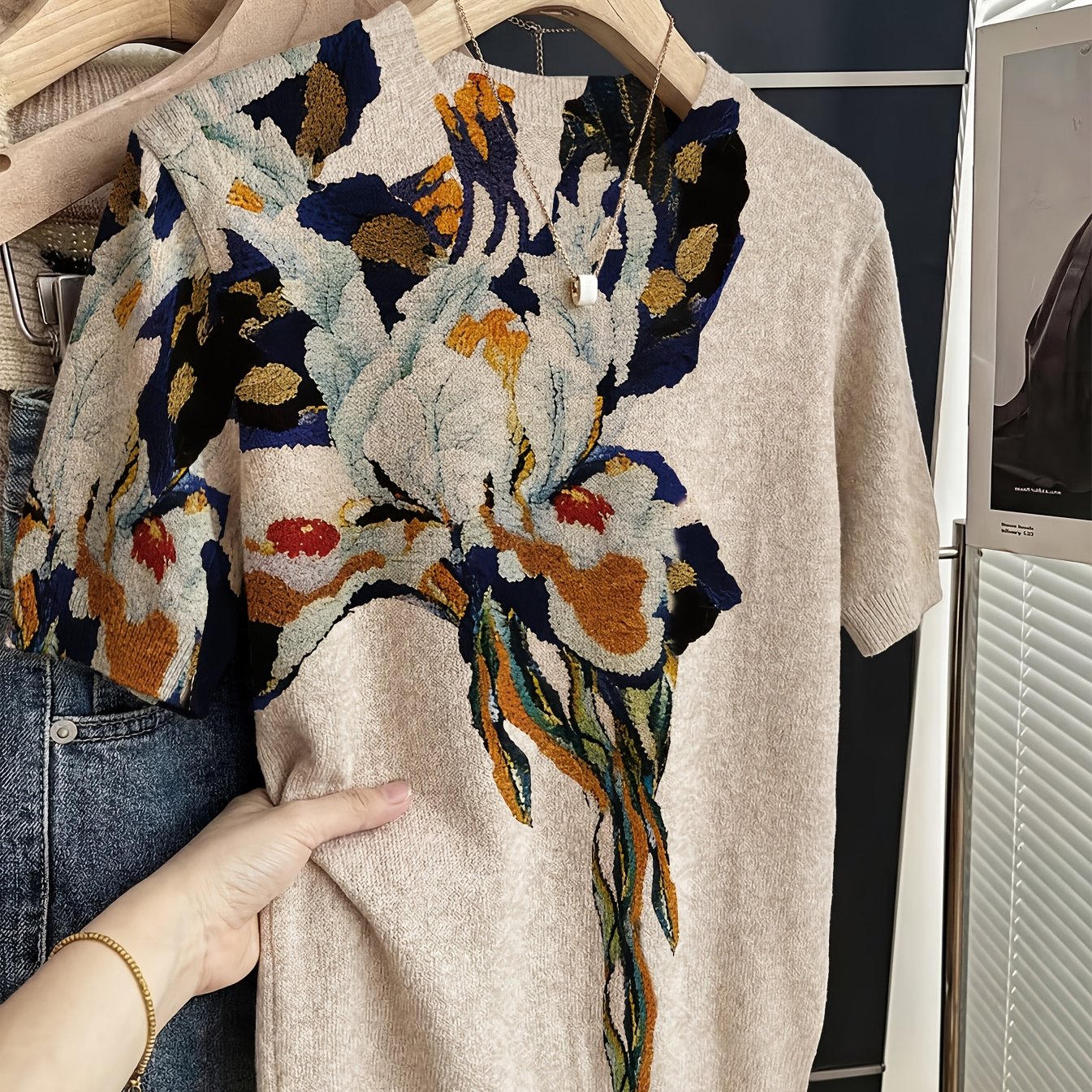 TEMU Pull d'été fin à manches courtes pour femmes - Pull élégant à col rond, idéal pour , l'hiver () et l'été (port simple), tenue décontractée, haut