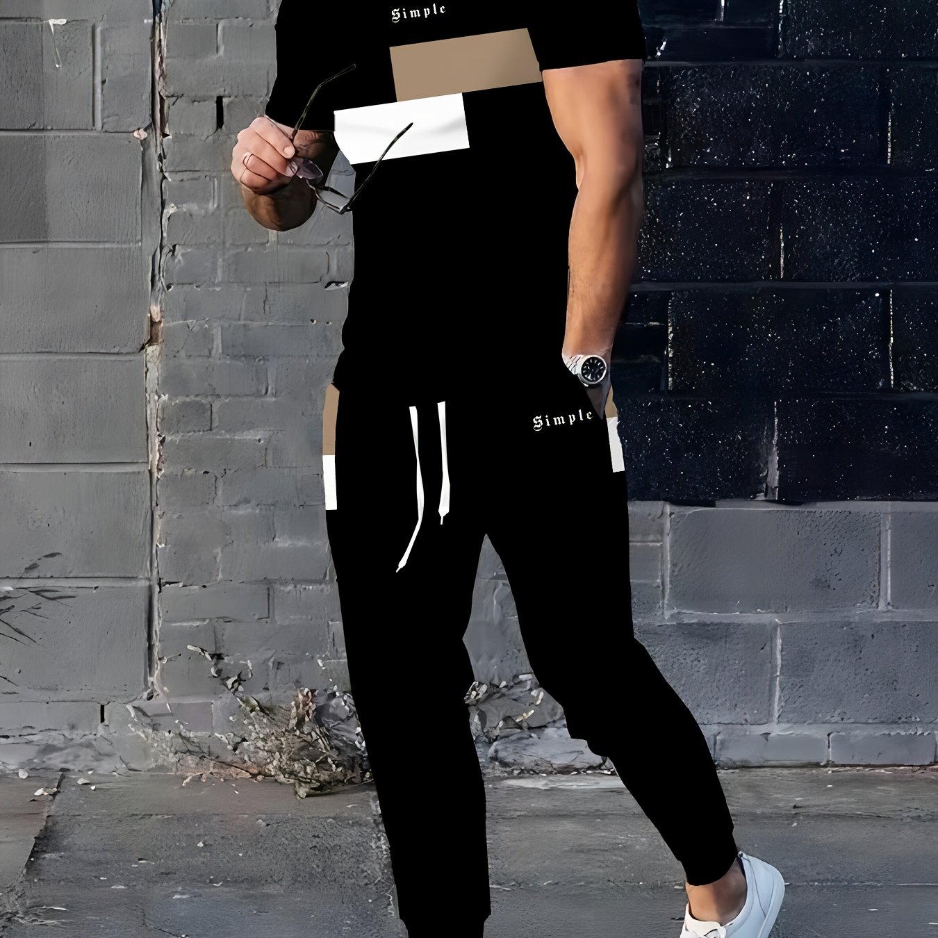 Image of Summer Men's Casual Outdoor Sport Easy Color-blocking King Pattern 3d Printed Street Trend Creative Short-sleeved And Long Pants Set