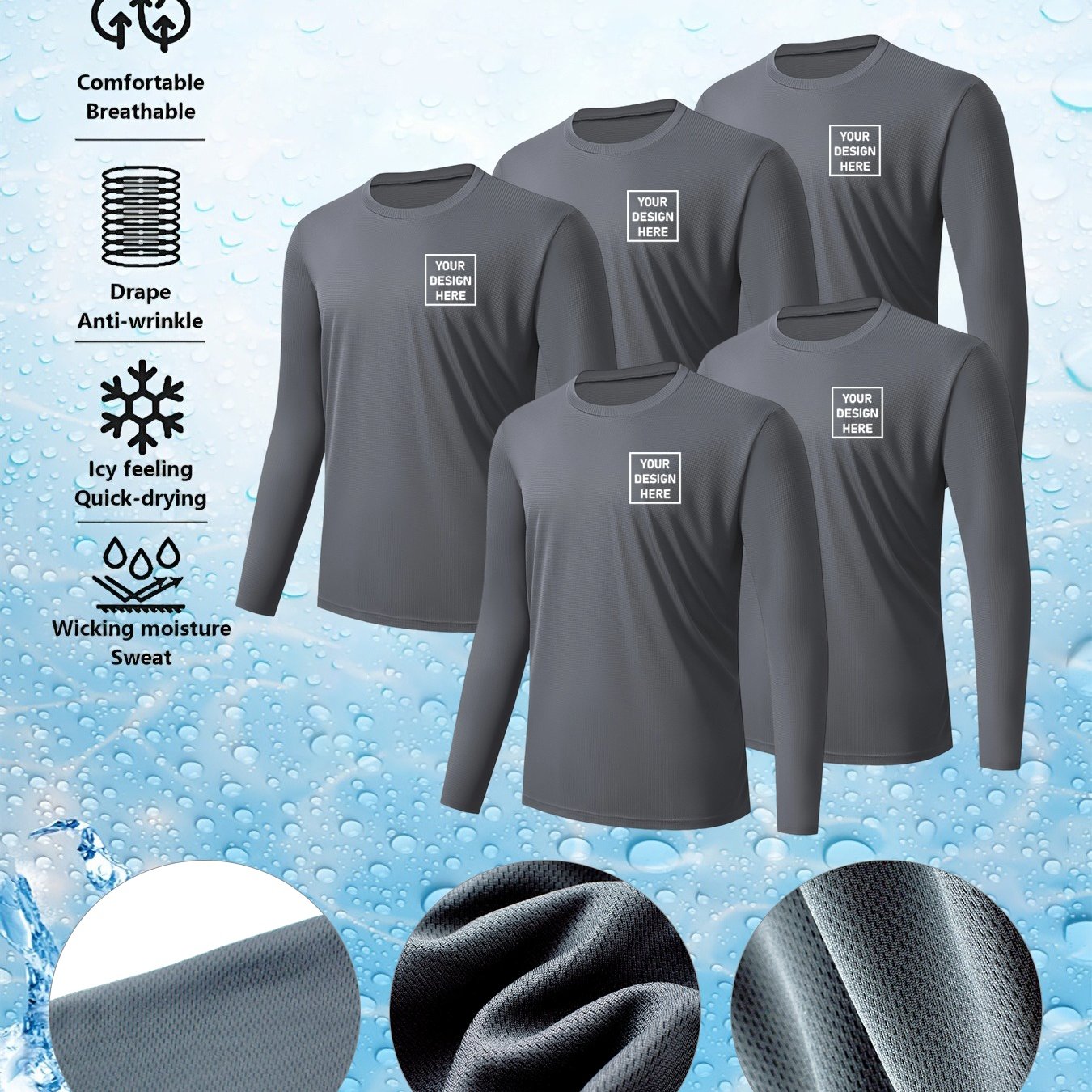 TEMU 5pcs Custom Logo/text Long Sleeve Quick- Tees For - Personalized Team/gym Uniforms , Ultra-breathable Moisture-wicking Shirts, Performance Set