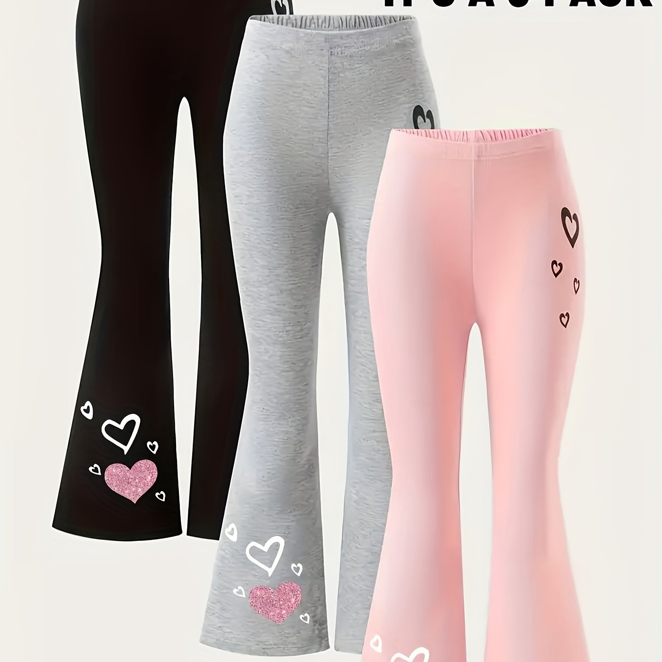 3pcs Set: Girls' Stretch Flared Pants, Comfortable Casual Elastic Flared Pants For Girls Aged 3+, Suitable For Outdoor Use, Perfect For Outdoor