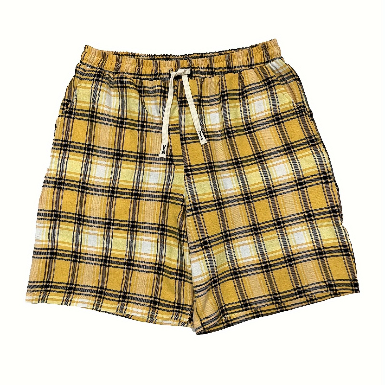 Mens yellow sales plaid shorts