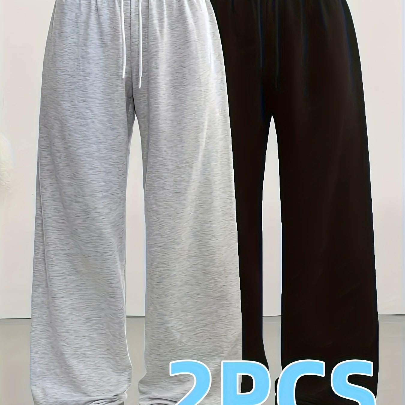 Image of 2pcs Solid Color Sleep Pants Women's New Loose Wide Leg Trousers Casual Wear Home Clothes