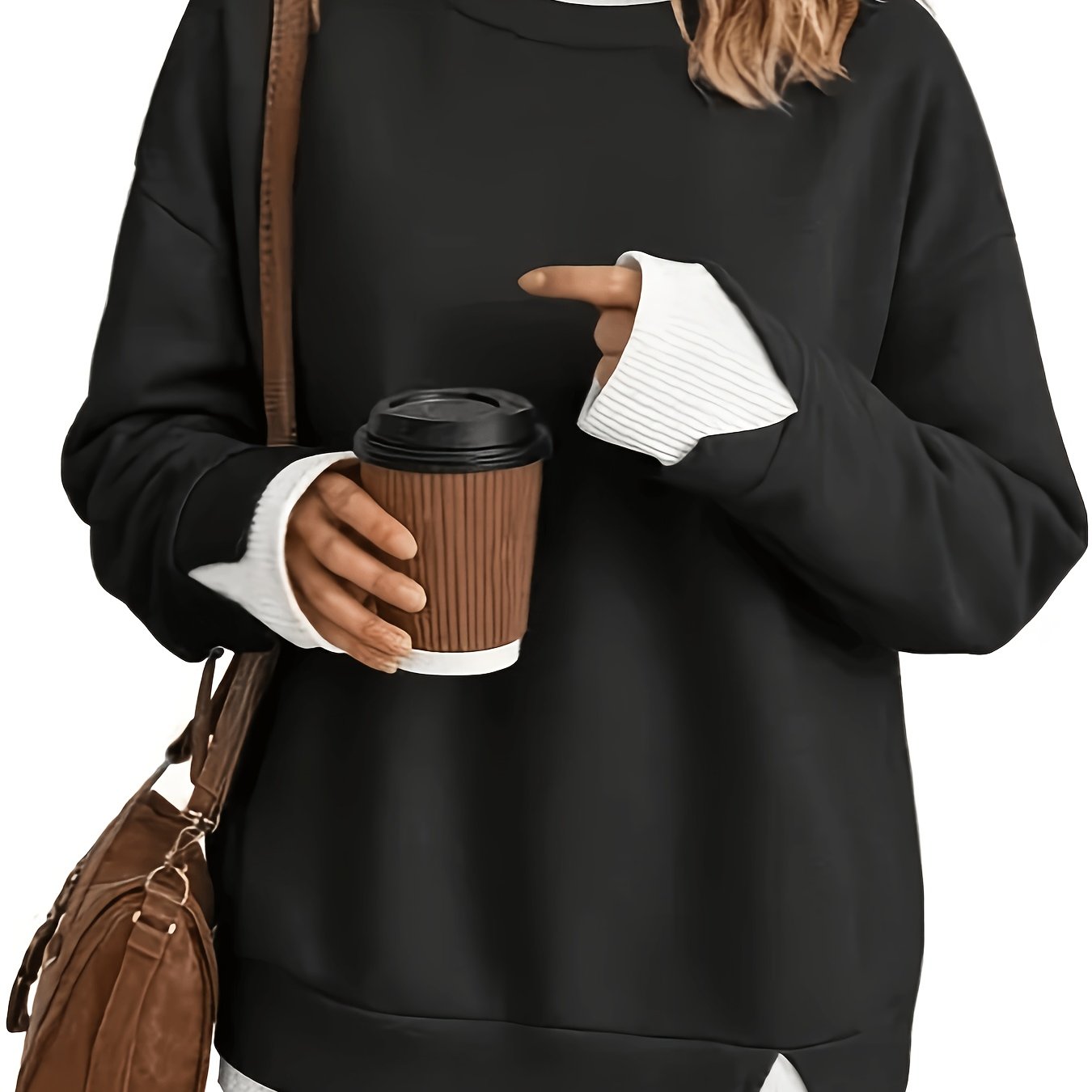 TEMU Sweatshirt ample à manches longues 2-en-1 Look Loose