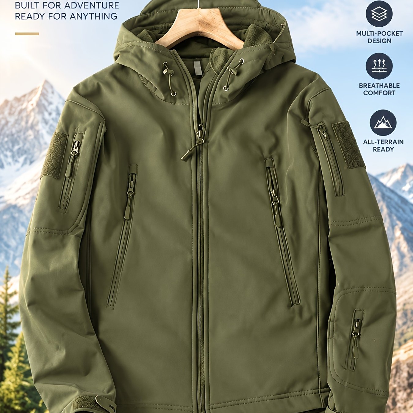 Image of Men' Shell Jacket With Hood, -lined For , Outdoor Autumn/winter Sports Jacket, Suitable For Cycling, Fishing, Mountaineering, And Hiking
