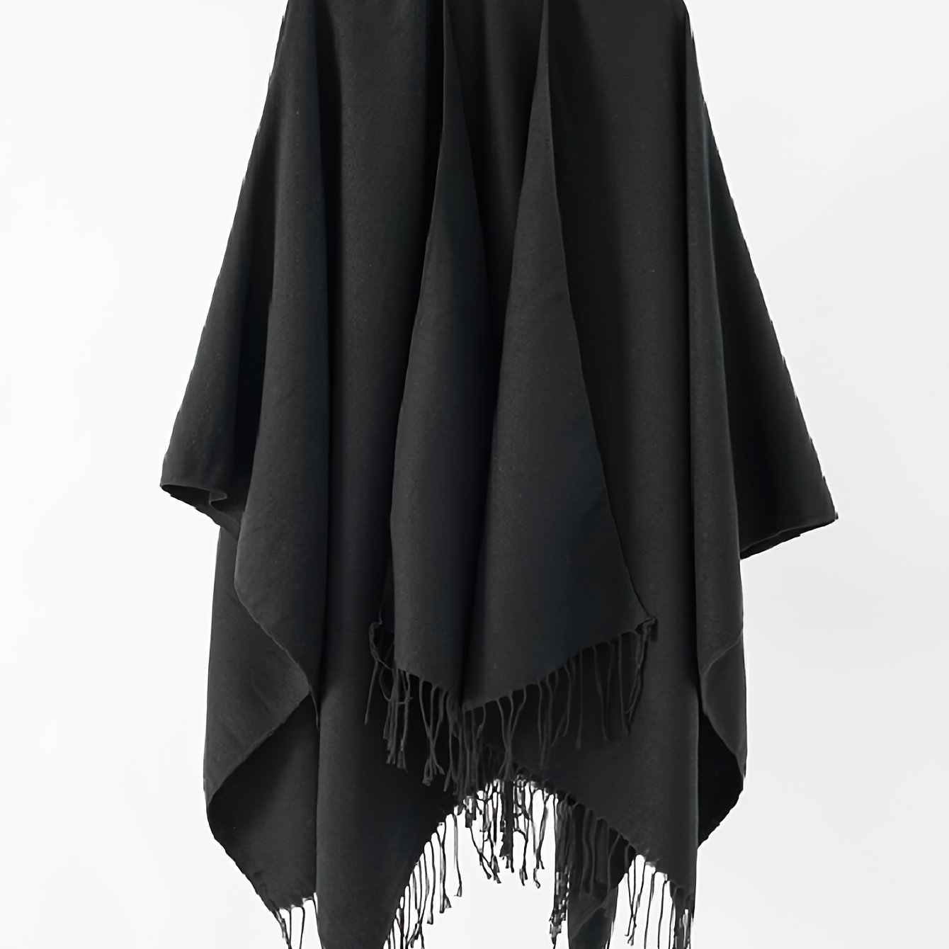 TEMU Plus Size - Plus Size - A Solid Color Women's Cashmere Fringed Shawl With A Large Slit, A Monochrome Cape In A