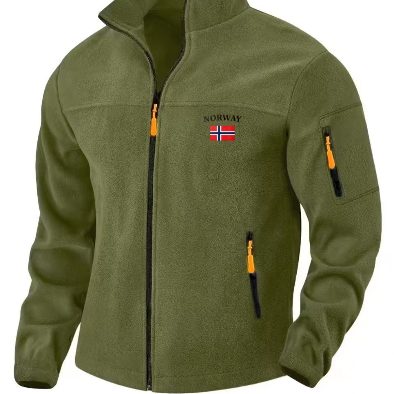 TEMU Men's Norway Letter Flag Print Collar Fleece Jacket, Multi-zip Storage Pockets, Easy And Neat, Suitable For Outdoor Travel And Daily ,