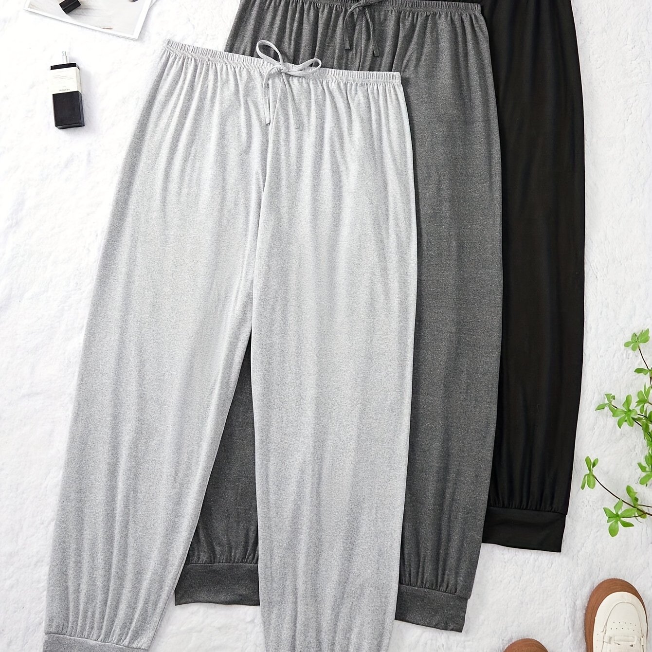 3pcs Women's Elegant Solid Color Sleep Pants With Bow Detail - Nightgowns, Pajama Bottoms, Machine Washable & Dry , Comfortable Lounge Wear For S, 3pcs Pajama Set