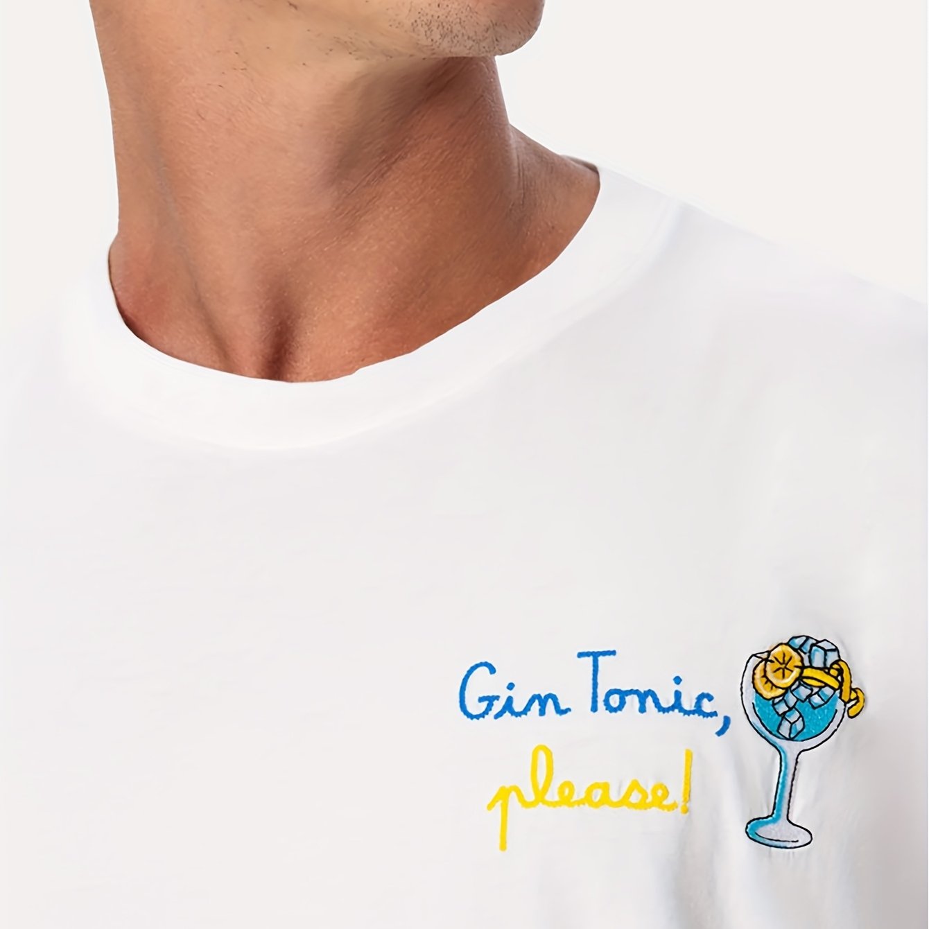 TEMU Maglietta con "gin tonic please, Abbigliamento Casual,Taglio rilassato,Design Ricamato,Materiale Traspirante,Tessuto ,Maglietta Stampata,Top di